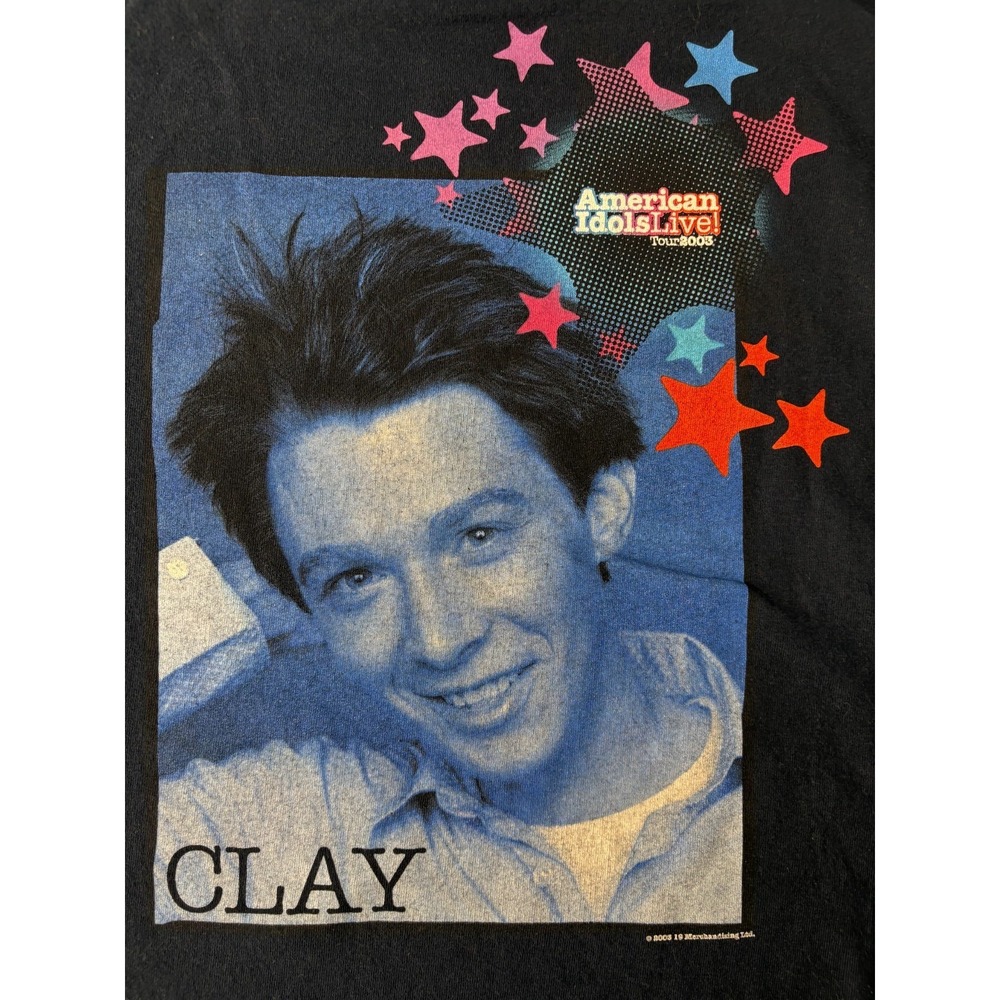 Clay Aiken American Idols Live Tour 2003 T-Shirt Mens Blue Graphic Large Vintage